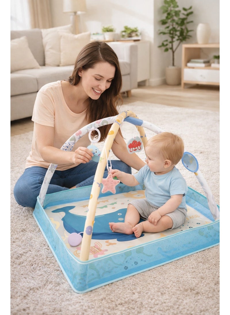 Baby Play Gym Mat Whale Blue, 0M+, Detachable Hanging Toys, Press-to-Sound, Mirror, 75×52cm - Image 4